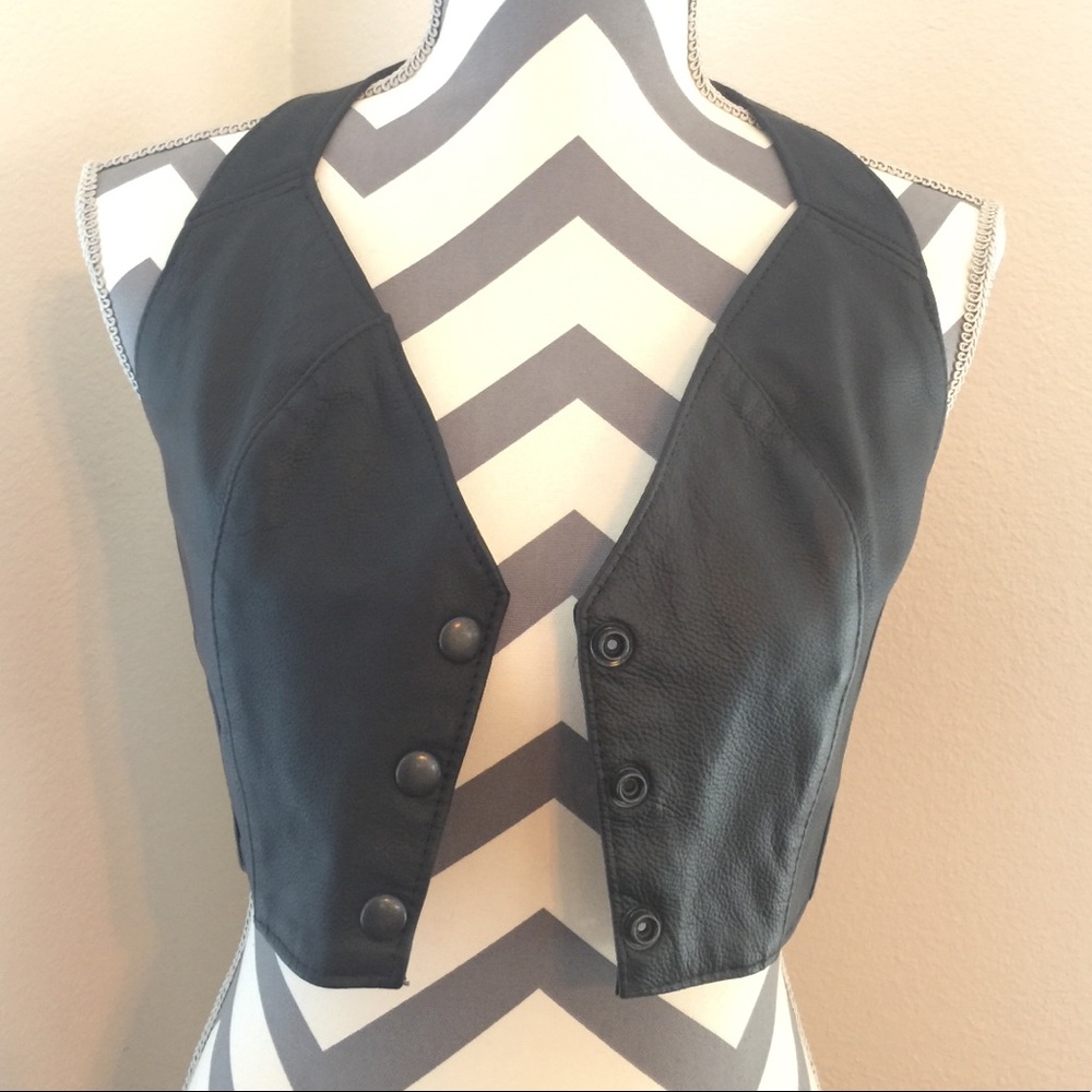 Ladies Black Motorcycle Leather Vest Halter Top